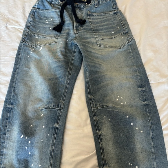 We The Free Denim - We The Free Light Blue Boyfriend Jeans with White Paint Splatter